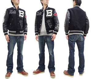Whitesville Varsity Jacket Men's Letterman Jacket Melton x Leather Award Jacket WV15385 WV15385-119 Black/Black