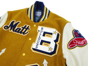 Whitesville Varsity Jacket Men's Letterman Jacket Melton x Leather Award Jacket WV15385 WV15385-156 Gold/Ivory
