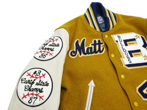 Whitesville Varsity Jacket Men's Letterman Jacket Melton x Leather Award Jacket WV15385 WV15385-156 Gold/Ivory