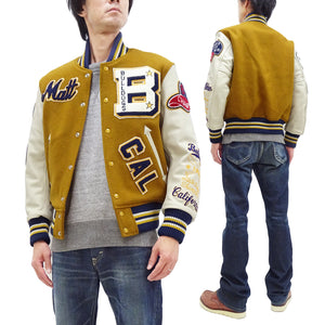 Whitesville Varsity Jacket Men's Letterman Jacket Melton x Leather Award Jacket WV15385 WV15385-156 Gold/Ivory