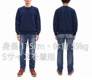 Whitesville Men's Vintage-Inspired Heavyweight 100% Cotton Long-Sleeve Crew-Neck Sweatshirt, Brushed Interior, Tubular Body, Front and Back V-Gussets, Four-Needle Flatseams, Made in Japan (WV67728 128 Navy)