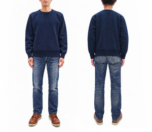 Whitesville Men's Vintage-Inspired Heavyweight 100% Cotton Long-Sleeve Crew-Neck Sweatshirt, Brushed Interior, Tubular Body, Front and Back V-Gussets, Four-Needle Flatseams, Made in Japan (WV67728 128 Navy)