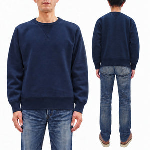 Whitesville Men's Vintage-Inspired Heavyweight 100% Cotton Long-Sleeve Crew-Neck Sweatshirt, Brushed Interior, Tubular Body, Front and Back V-Gussets, Four-Needle Flatseams, Made in Japan (WV67728 128 Navy)
