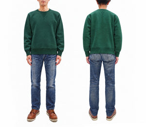 Whitesville Men's Vintage-Inspired Heavyweight 100% Cotton Long-Sleeve Crew-Neck Sweatshirt, Brushed Interior, Tubular Body, Front and Back V-Gussets, Four-Needle Flatseams, Made in Japan (WV67728 145 Green)