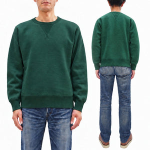 Whitesville Men's Vintage-Inspired Heavyweight 100% Cotton Long-Sleeve Crew-Neck Sweatshirt, Brushed Interior, Tubular Body, Front and Back V-Gussets, Four-Needle Flatseams, Made in Japan (WV67728 145 Green)