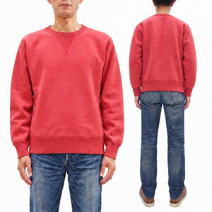 Whitesville Men's Vintage-Inspired Heavyweight 100% Cotton Long-Sleeve Crew-Neck Sweatshirt, Brushed Interior, Tubular Body, Front and Back V-Gussets, Four-Needle Flatseams, Made in Japan (WV67728 165 Red)