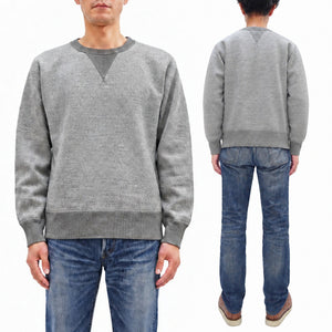 Whitesville Men's Vintage-Inspired Heavyweight 100% Cotton Long-Sleeve Crew-Neck Sweatshirt, Brushed Interior, Tubular Body, Front and Back V-Gussets, Four-Needle Flatseams, Made in Japan (WV67728 113 Heather Gray)