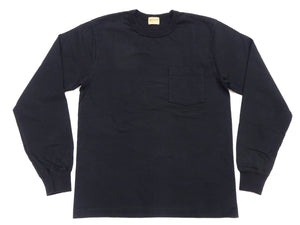 Whitesville Men's Long-Sleeve Pocket T-Shirt, 100% Cotton Tubular Jersey, Binder Crew Neck, Ribbed Cuffs, One-Wash Finish, Made in Japan (WV68849 119 Black)