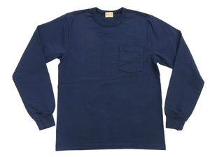 Whitesville Men's Long-Sleeve Pocket T-Shirt, 100% Cotton Tubular Jersey, Binder Crew Neck, Ribbed Cuffs, One-Wash Finish, Made in Japan (WV68849 128 Navy)
