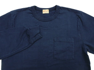 Whitesville Men's Long-Sleeve Pocket T-Shirt, 100% Cotton Tubular Jersey, Binder Crew Neck, Ribbed Cuffs, One-Wash Finish, Made in Japan (WV68849 128 Navy)