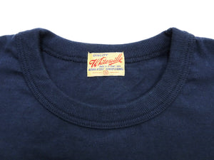 Whitesville Men's Long-Sleeve Pocket T-Shirt, 100% Cotton Tubular Jersey, Binder Crew Neck, Ribbed Cuffs, One-Wash Finish, Made in Japan (WV68849 128 Navy)
