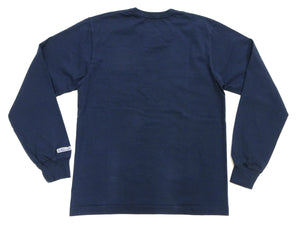 Whitesville Men's Long-Sleeve Pocket T-Shirt, 100% Cotton Tubular Jersey, Binder Crew Neck, Ribbed Cuffs, One-Wash Finish, Made in Japan (WV68849 128 Navy)