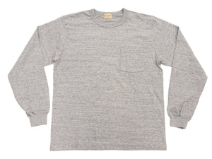 Whitesville Men's Long-Sleeve Pocket T-Shirt, 100% Cotton Tubular Jersey, Binder Crew Neck, Ribbed Cuffs, One-Wash Finish, Made in Japan (WV68849 113 Heather Gray)