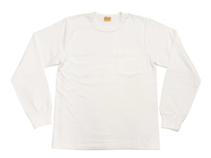 Whitesville Men's Long-Sleeve Pocket T-Shirt, 100% Cotton Tubular Jersey, Binder Crew Neck, Ribbed Cuffs, One-Wash Finish, Made in Japan (WV68849 105 Off-White)
