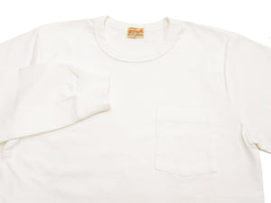 Whitesville Men's Long-Sleeve Pocket T-Shirt, 100% Cotton Tubular Jersey, Binder Crew Neck, Ribbed Cuffs, One-Wash Finish, Made in Japan (WV68849 105 Off-White)