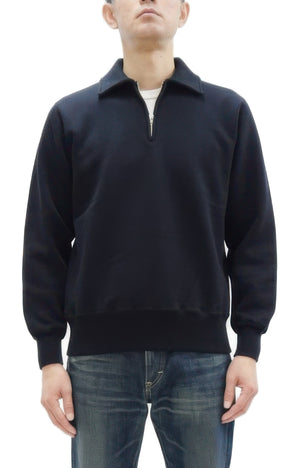 Whitesville Men's Collared Half-Zip Sweatshirt - Heavyweight Loopwheel Fleece, Made in Japan, Vintage-Inspired Athletic Wear (Toyo Enterprises WV69641 119 Black)