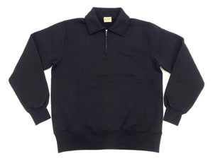 Whitesville Men's Collared Half-Zip Sweatshirt - Heavyweight Loopwheel Fleece, Made in Japan, Vintage-Inspired Athletic Wear (Toyo Enterprises WV69641 119 Black)