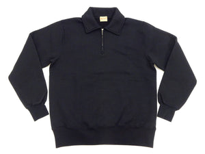 Whitesville Men's Collared Half-Zip Sweatshirt - Heavyweight Loopwheel Fleece, Made in Japan, Vintage-Inspired Athletic Wear (Toyo Enterprises WV69641 119 Black)