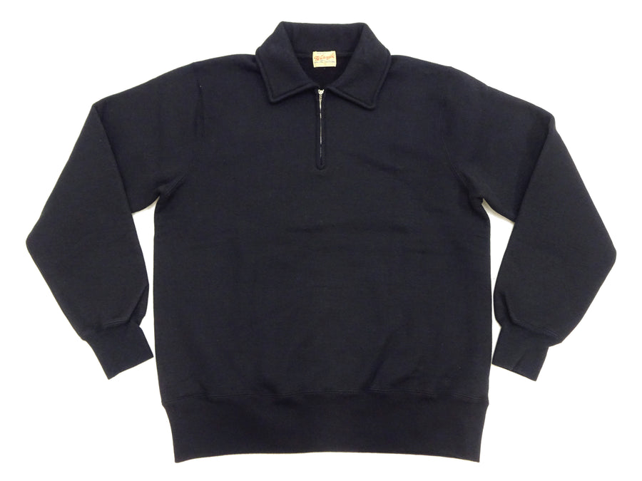 Whitesville Men's Collared Half-Zip Sweatshirt - Heavyweight Loopwheel Fleece, Made in Japan, Vintage-Inspired Athletic Wear (Toyo Enterprises WV69641 119 Black)