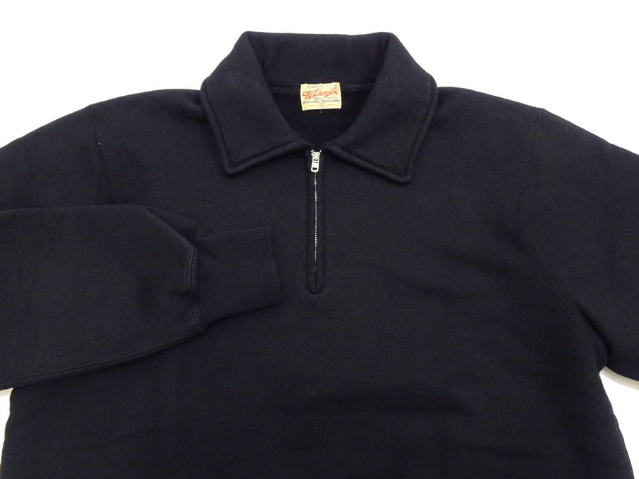 Whitesville Men's Collared Half-Zip Sweatshirt - Heavyweight Loopwheel Fleece, Made in Japan, Vintage-Inspired Athletic Wear (Toyo Enterprises WV69641 119 Black)