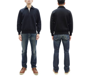 Whitesville Men's Collared Half-Zip Sweatshirt - Heavyweight Loopwheel Fleece, Made in Japan, Vintage-Inspired Athletic Wear (Toyo Enterprises WV69641 119 Black)