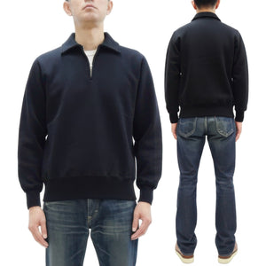 Whitesville Men's Collared Half-Zip Sweatshirt - Heavyweight Loopwheel Fleece, Made in Japan, Vintage-Inspired Athletic Wear (Toyo Enterprises WV69641 119 Black)