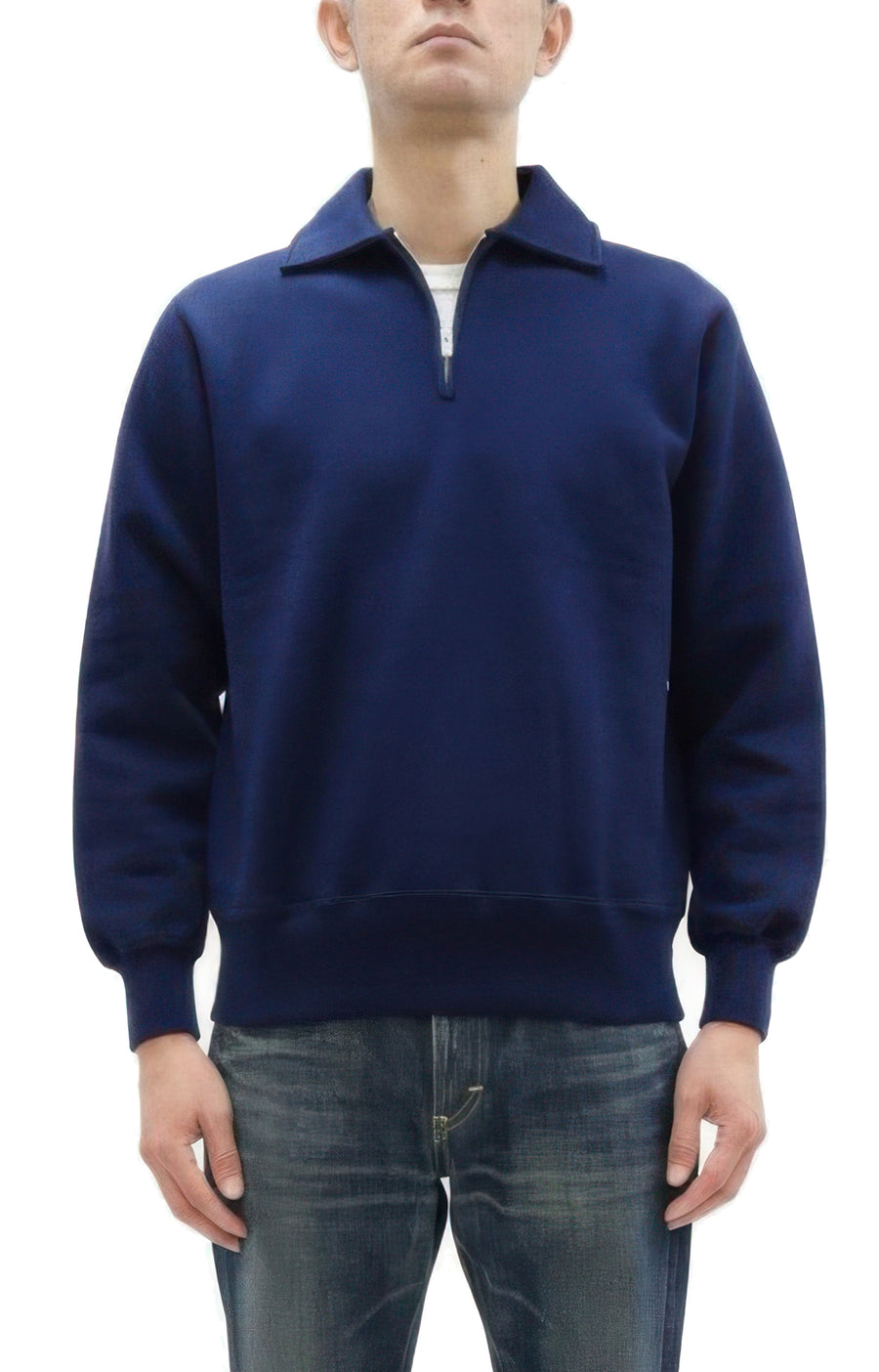 Whitesville Men's Collared Half-Zip Sweatshirt - Heavyweight Loopwheel Fleece, Made in Japan, Vintage-Inspired Athletic Wear (Toyo Enterprises WV69641 128 Navy)