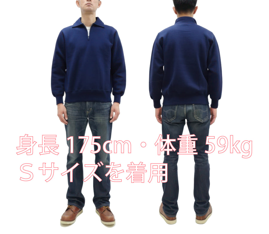 Whitesville Men's Collared Half-Zip Sweatshirt - Heavyweight Loopwheel Fleece, Made in Japan, Vintage-Inspired Athletic Wear (Toyo Enterprises WV69641 128 Navy)