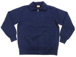 Whitesville Men's Collared Half-Zip Sweatshirt - Heavyweight Loopwheel Fleece, Made in Japan, Vintage-Inspired Athletic Wear (Toyo Enterprises WV69641 128 Navy)