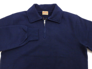 Whitesville Men's Collared Half-Zip Sweatshirt - Heavyweight Loopwheel Fleece, Made in Japan, Vintage-Inspired Athletic Wear (Toyo Enterprises WV69641 128 Navy)