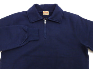 Whitesville Men's Collared Half-Zip Sweatshirt - Heavyweight Loopwheel Fleece, Made in Japan, Vintage-Inspired Athletic Wear (Toyo Enterprises WV69641 128 Navy)
