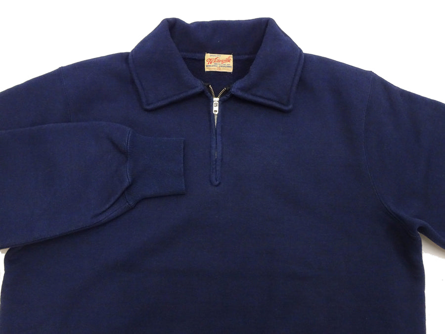 Whitesville Men's Collared Half-Zip Sweatshirt - Heavyweight Loopwheel Fleece, Made in Japan, Vintage-Inspired Athletic Wear (Toyo Enterprises WV69641 128 Navy)