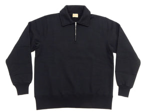 Whitesville Men's Collared Half-Zip Sweatshirt, Heavyweight 100% Cotton with Brushed Interior, Tubular Body, Long Sleeves, Made in Japan (Toyo Enterprises WV69641 119 Black)