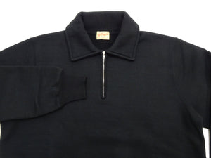 Whitesville Men's Collared Half-Zip Sweatshirt, Heavyweight 100% Cotton with Brushed Interior, Tubular Body, Long Sleeves, Made in Japan (Toyo Enterprises WV69641 119 Black)