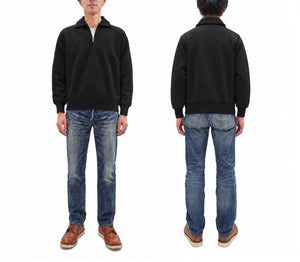 Whitesville Men's Collared Half-Zip Sweatshirt, Heavyweight 100% Cotton with Brushed Interior, Tubular Body, Long Sleeves, Made in Japan (Toyo Enterprises WV69641 119 Black)