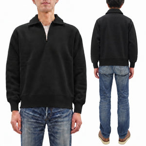 Whitesville Men's Collared Half-Zip Sweatshirt, Heavyweight 100% Cotton with Brushed Interior, Tubular Body, Long Sleeves, Made in Japan (Toyo Enterprises WV69641 119 Black)