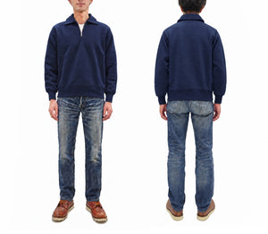 Whitesville Men's Collared Half-Zip Sweatshirt, Heavyweight 100% Cotton with Brushed Interior, Tubular Body, Long Sleeves, Made in Japan (Toyo Enterprises WV69641 128 Navy)