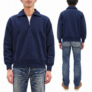 Whitesville Men's Collared Half-Zip Sweatshirt, Heavyweight 100% Cotton with Brushed Interior, Tubular Body, Long Sleeves, Made in Japan (Toyo Enterprises WV69641 128 Navy)