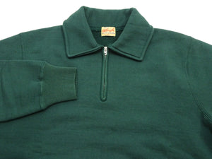 Whitesville Men's Collared Half-Zip Sweatshirt, Heavyweight 100% Cotton with Brushed Interior, Tubular Body, Long Sleeves, Made in Japan (Toyo Enterprises WV69641 145 Green)