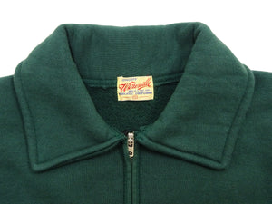 Whitesville Men's Collared Half-Zip Sweatshirt, Heavyweight 100% Cotton with Brushed Interior, Tubular Body, Long Sleeves, Made in Japan (Toyo Enterprises WV69641 145 Green)