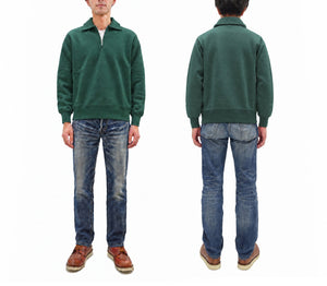 Whitesville Men's Collared Half-Zip Sweatshirt, Heavyweight 100% Cotton with Brushed Interior, Tubular Body, Long Sleeves, Made in Japan (Toyo Enterprises WV69641 145 Green)