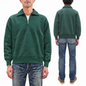 Whitesville Men's Collared Half-Zip Sweatshirt, Heavyweight 100% Cotton with Brushed Interior, Tubular Body, Long Sleeves, Made in Japan (Toyo Enterprises WV69641 145 Green)