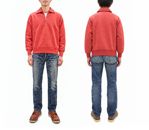 Whitesville Men's Collared Half-Zip Sweatshirt, Heavyweight 100% Cotton with Brushed Interior, Tubular Body, Long Sleeves, Made in Japan (Toyo Enterprises WV69641 165 Red)