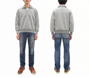 Whitesville Men's Collared Half-Zip Sweatshirt, Heavyweight 100% Cotton with Brushed Interior, Tubular Body, Long Sleeves, Made in Japan (Toyo Enterprises WV69641 113 Heather Gray)
