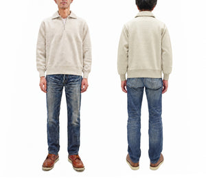 Whitesville Men's Collared Half-Zip Sweatshirt, Heavyweight 100% Cotton with Brushed Interior, Tubular Body, Long Sleeves, Made in Japan (Toyo Enterprises WV69641 131 Oatmeal)