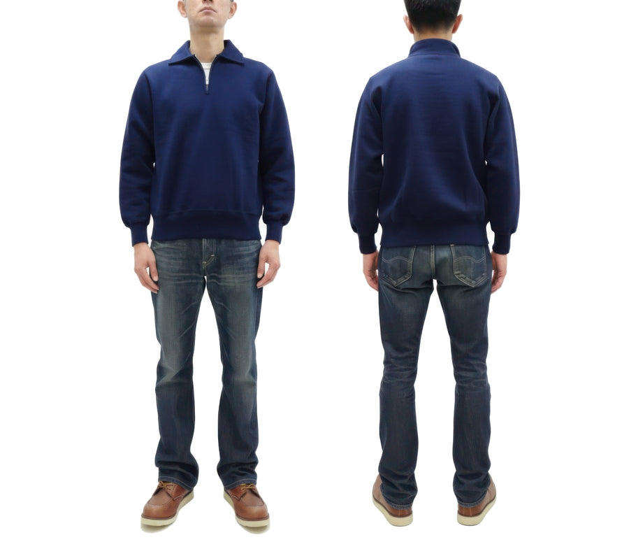 Whitesville Men's Collared Half-Zip Sweatshirt - Heavyweight Loopwheel Fleece, Made in Japan, Vintage-Inspired Athletic Wear (Toyo Enterprises WV69641 128 Navy)