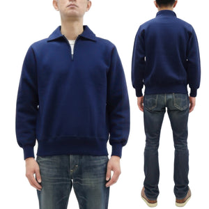 Whitesville Men's Collared Half-Zip Sweatshirt - Heavyweight Loopwheel Fleece, Made in Japan, Vintage-Inspired Athletic Wear (Toyo Enterprises WV69641 128 Navy)