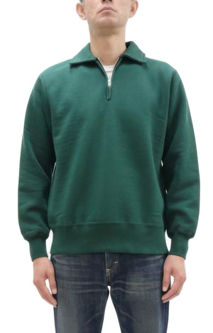 Whitesville Men's Collared Half-Zip Sweatshirt - Heavyweight Loopwheel Fleece, Made in Japan, Vintage-Inspired Athletic Wear (Toyo Enterprises WV69641 145 Green)
