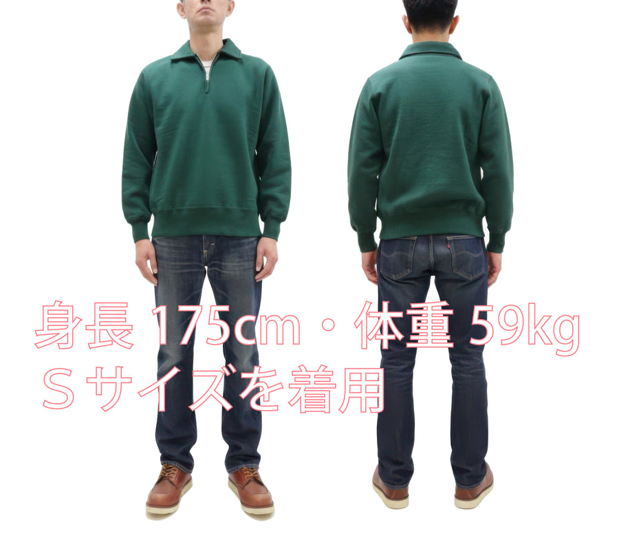 Whitesville Men's Collared Half-Zip Sweatshirt - Heavyweight Loopwheel Fleece, Made in Japan, Vintage-Inspired Athletic Wear (Toyo Enterprises WV69641 145 Green)
