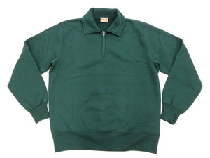 Whitesville Men's Collared Half-Zip Sweatshirt - Heavyweight Loopwheel Fleece, Made in Japan, Vintage-Inspired Athletic Wear (Toyo Enterprises WV69641 145 Green)